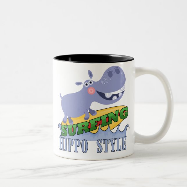 Surfer Hippopotamus Two-Tone Coffee Mug (Right)