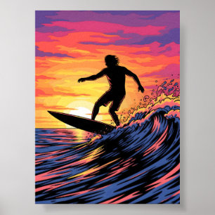 Surfer in a Sunset pop-art Poster