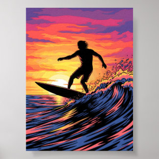 Surfer in a Sunset pop-art Poster