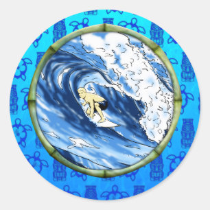 Surfer In Bamboo Circle Classic Round Sticker