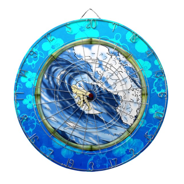 Surfer In Bamboo Circle Dartboard (Front)