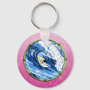 Surfer In Bamboo Circle Key Ring