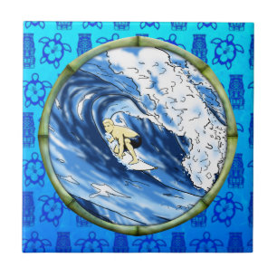 Surfer In Bamboo Circle Tile