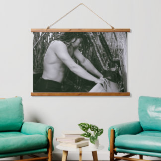Surfer in Bamboo Shower Wood Topped Wall Tapestry