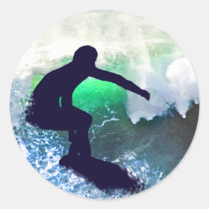 Surfer in Big Wave Classic Round Sticker