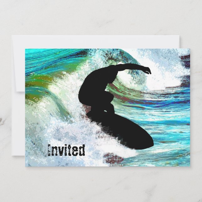 Surfer in Curling Wave Invitation (Front)