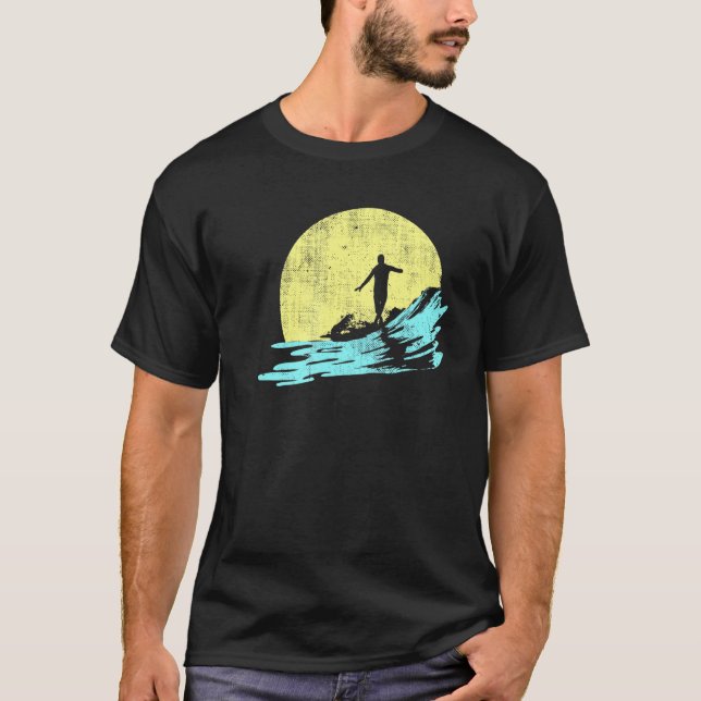 Surfer Longboarding At Sunset T-Shirt (Front)