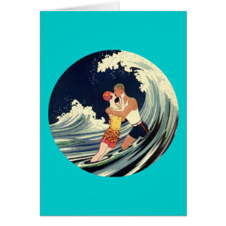 Surfer Lovers Kissing Vintage Illustration