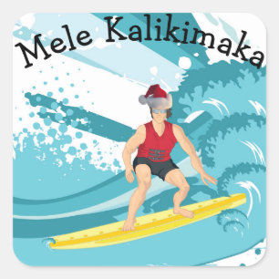 Surfer Merry Christmas in Hawaii Square Sticker