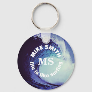 Surfer Name Blue Personalised Surf Keychain