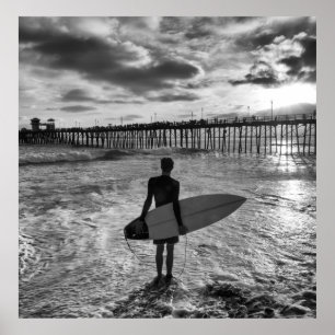 Surfer near Oceanside Pier Poster