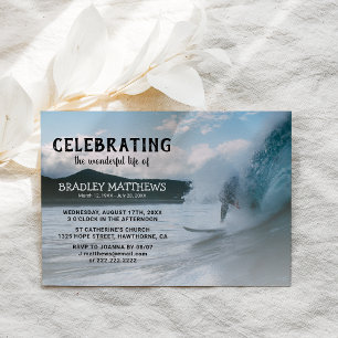 Surfer Ocean Wave   Celebration of Life Funeral Invitation