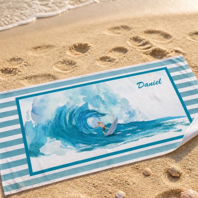 Surfer on a Big Wave | Personalised Beach Towel (Creator Uploaded)