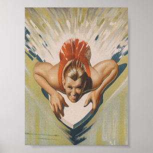 Surfer on a Board Antique Vintage Poster