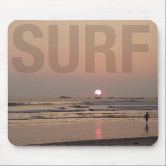 Surfer on Beach at Sunrise Photo Computer Mousepad