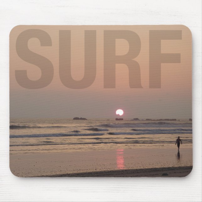 Surfer on Beach at Sunrise Photo Computer Mousepad (Front)