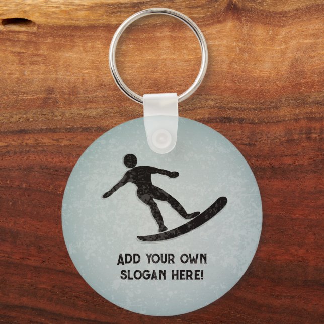 Surfer on Board, Distressed Metal Look, your text Key Ring (Front)