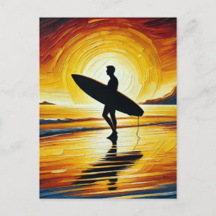 Surfer on the Beach at Sunset Postcard