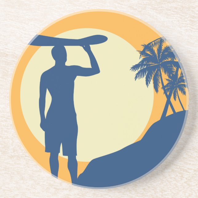 Surfer, palm tree, cliff, Sun, Moon, Coaster (Front)