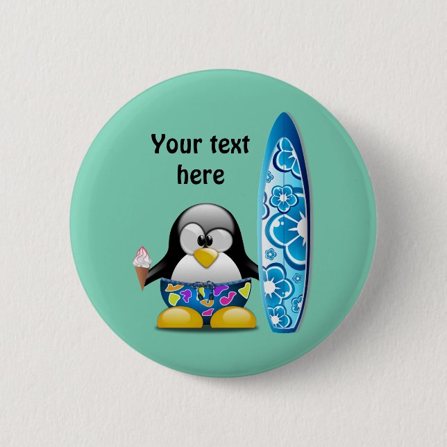 Surfer Penguin with Ice Cream 6 Cm Round Badge (Front)