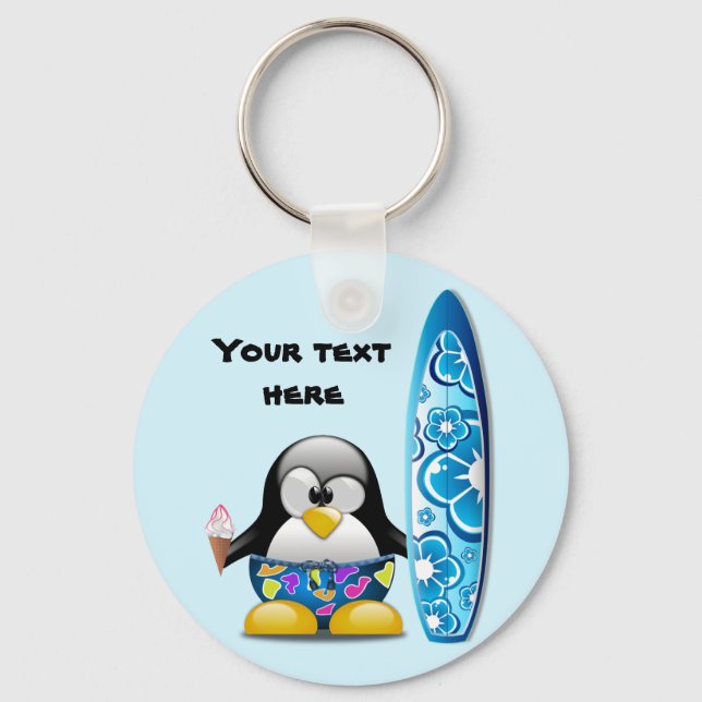 Surfer Penguin with Ice Cream Key Ring (Front)