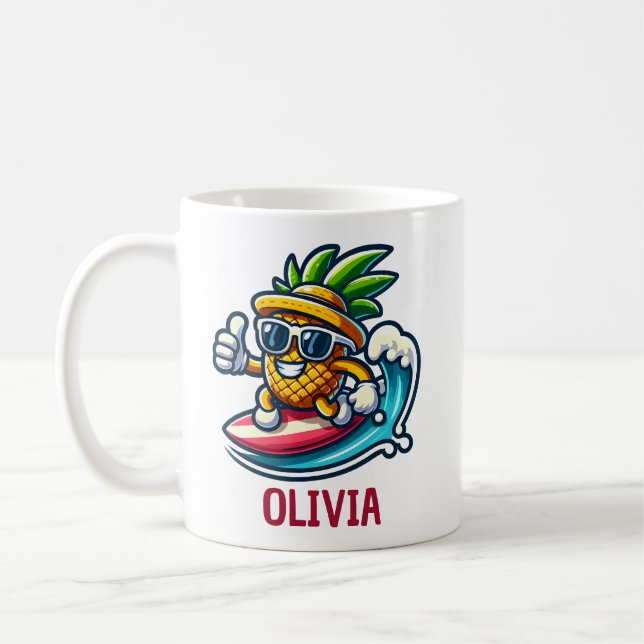 Surfer Pineapple Hits the Waves Personalised Coffee Mug (Left)