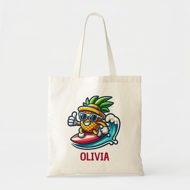 Surfer Pineapple Hits the Waves Personalised Tote Bag (Front)