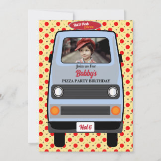 Surfer Pizza Delivery Truck Birthday Invitation