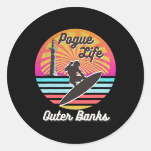 Surfer Pogue-life-outer-banks Light Houses Retro D Classic Round Sticker