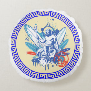 Surfer Poseidon Round Cushion