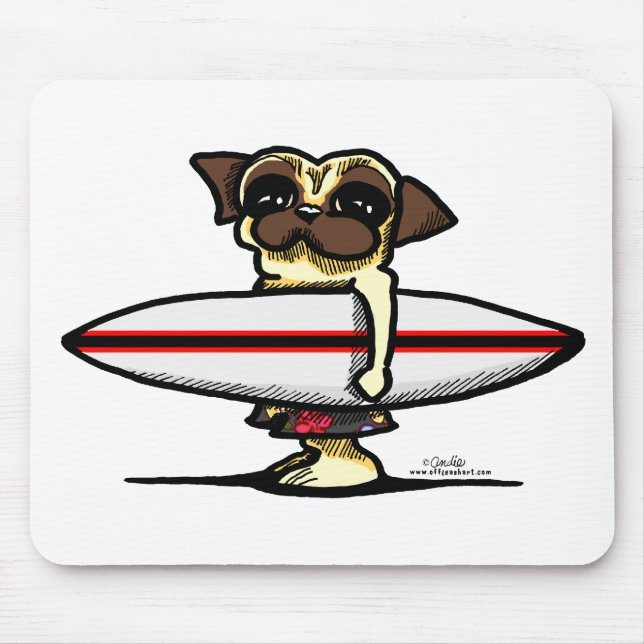 Surfer Pug Mouse Mat (Front)