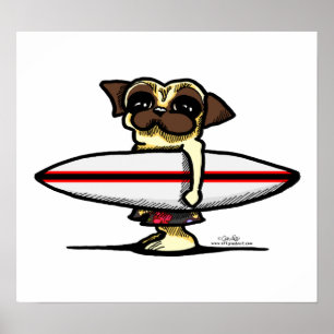 Surfer Pug Poster