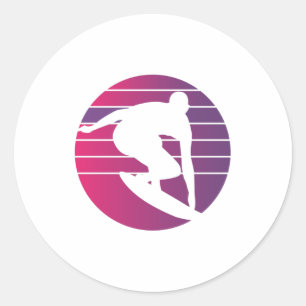 Surfer Retro Surfing Sunset Classic Round Sticker