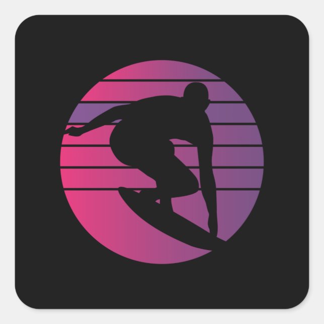 Surfer Retro Surfing Sunset Square Sticker (Front)