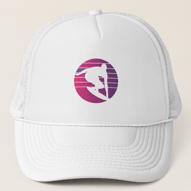 Surfer Retro Surfing Sunset Trucker Hat (Front)