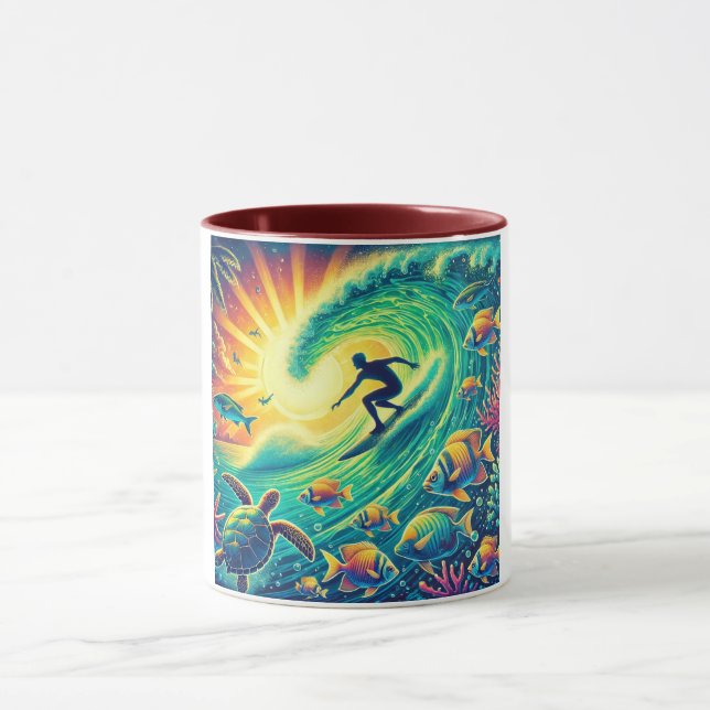 Surfer Riding a Giant Wave Mug (Center)