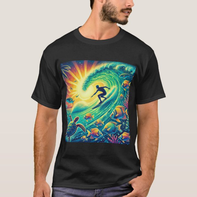 Surfer Riding a Giant Wave T-Shirt (Front)