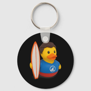 Surfer Rubber Duck Holding Surfboard Men Women Kid Key Ring