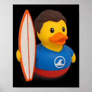 Surfer Rubber Duck Holding Surfboard Men Women Kid Poster