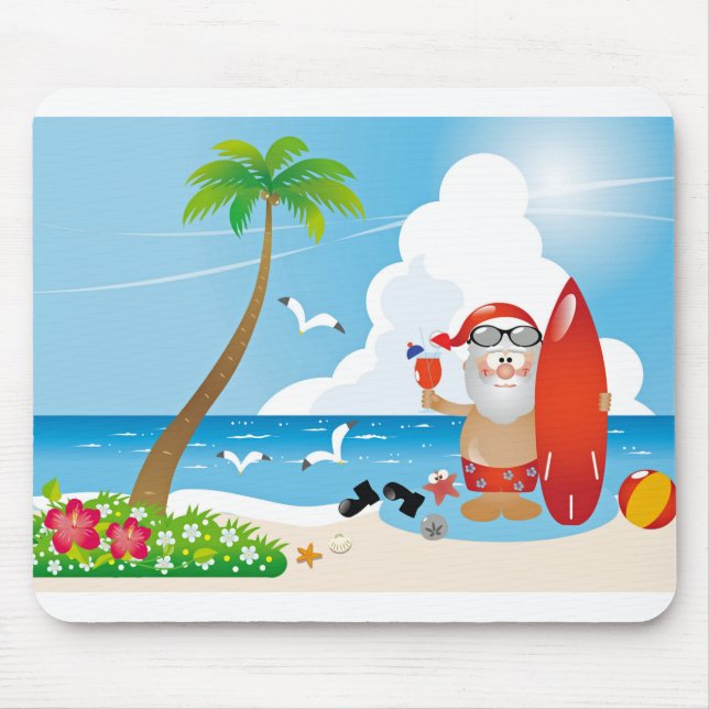 surfer Santa Claus Mouse Mat (Front)