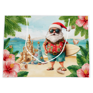 Surfer Santa Claus Surfing Christmas at the Beach Large Gift Bag
