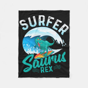 Surfer Saurus Rex Surfing Dinosaur Surf Dino Surfe Fleece Blanket