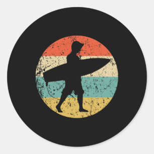 Surfer Silhouette Retro Surfing Classic Round Sticker