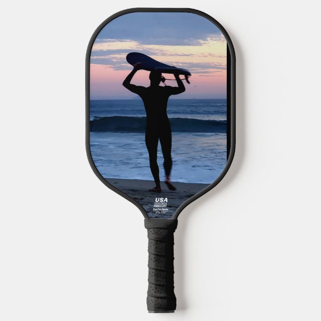 Surfer Silhouette with Nautilus on opposite side Pickleball Paddle (Front)