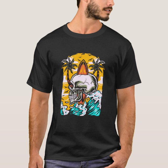 Surfer Skeleton Waves  Surfboard Surfrider Taco Su T-Shirt (Front)