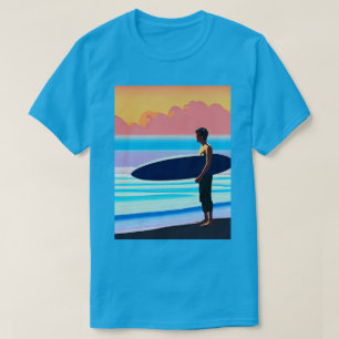 Surfer Standing on a Beach At Sunset T-Shirt