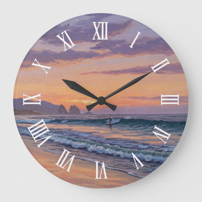 Surfer Sunset Baja California Large Clock (Front)