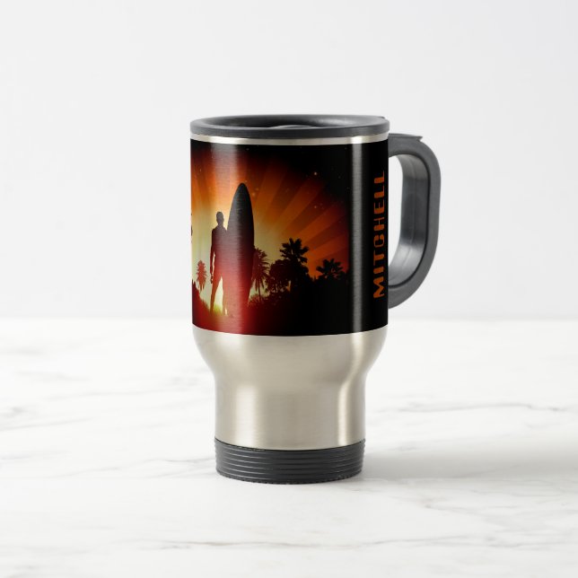 Surfer Sunset custom name mugs (Front Right)