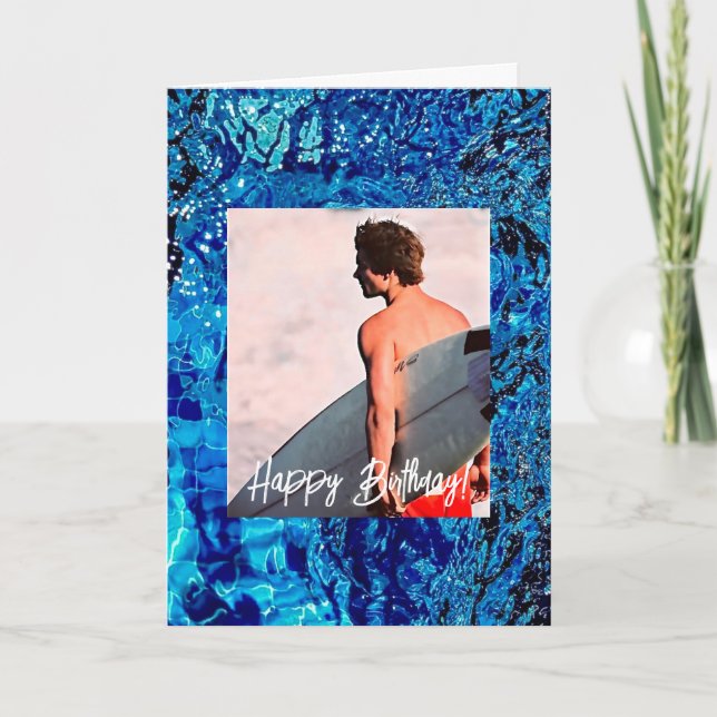 Surfer & Surfboard, Birthday Card (Front)