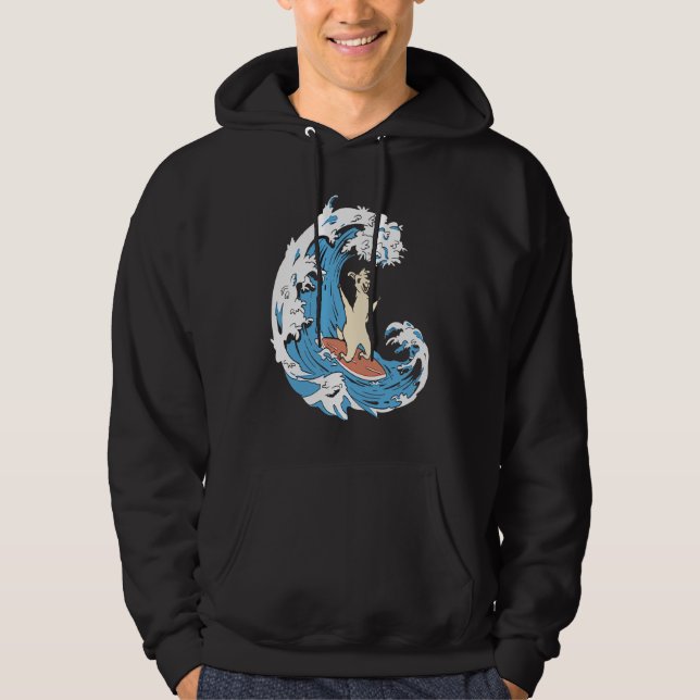 Surfer Surfboard Waves  Surfrider Surfing Llama Hoodie (Front)